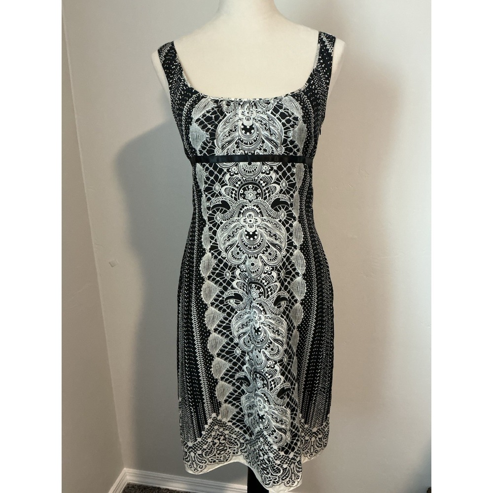 Antonio Melani Dress Womens 4 Black Art Nouveau Empire Waist Tie Back Lady EUC